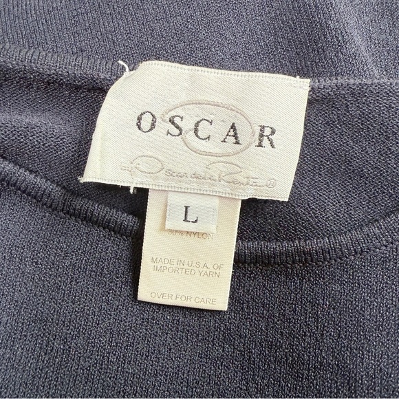 Oscar De La Renta Navy Blue Light Weight Sweater Knitted 3/4 Sleeve Blouse - Picture 5 of 9